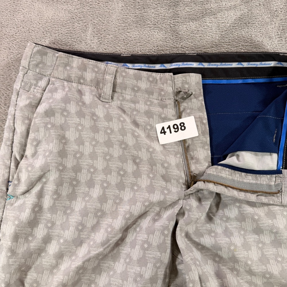Tommy Bahama Boracay Shorts Mens 35 Grey Geometric Pattern Stretch Nylon